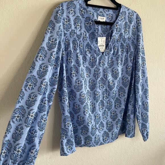NEW J.Crew Printed Split-Neck Top in Light Sky BY427 NWT - Size M - Picture 3 of 6